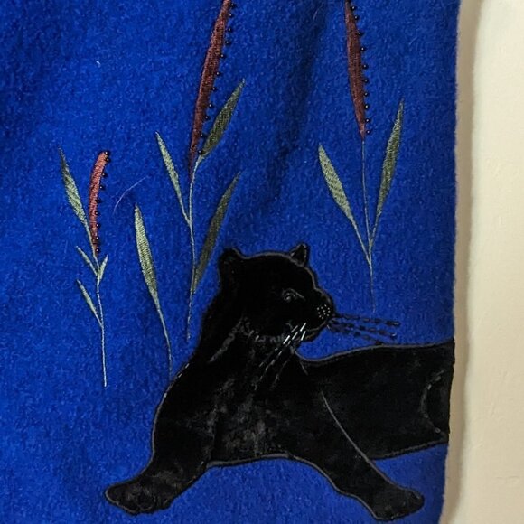NWT Vintage Wool Faux Fur Panther Cat Vest Jacket Embroidered XL - Picture 5 of 7